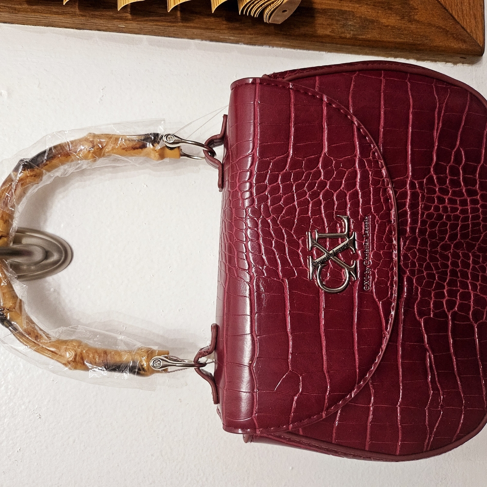 Burgundy Croc-Embossed Women's Bag